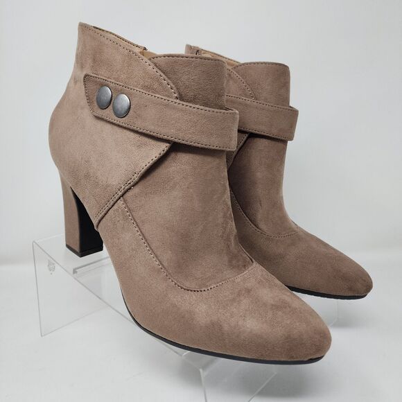 Aerosoles Velvet Booties Womens 9 Brown Tag Team Zip Heel Boots - Picture 1 of 8